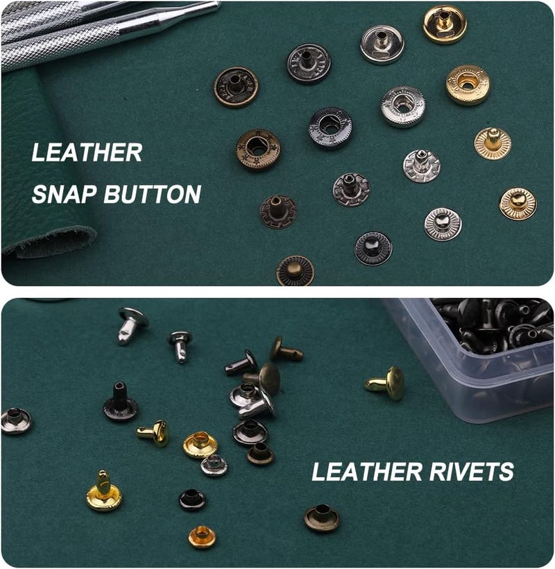 Yizzvb 320 Pcs Leather Rivets Kit, 60 Pcs Leather Snap Fasteners, 2 Size Double Cap Rivets Tubular, Double-Sided Nylon Hammer Fixing Tool Kit, Installation Tools for DIY Projects, Shoes and Repair - Image 4